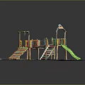 Outdoor Kids Play Equipment With Colorful Slides Wooden Climbing Frames And Stairs
