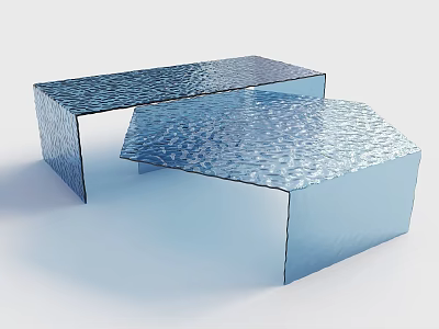 Modern Blue Glass Coffee Tables With Rippled Surface And Geometric Design 3d model