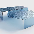 Modern Blue Glass Coffee Tables With Rippled Surface And Geometric Design