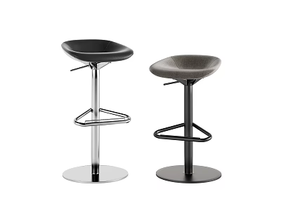 Modern Stylish Bar Stools With Black Gray Leather Seats And Metal Swivel Frame Design 3d model