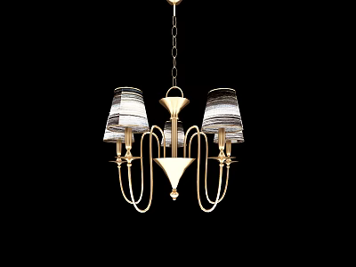 Elegant Gold Metal Chandelier With Striped Fabric Shades And Multiple Arms Hanging Design 3d model