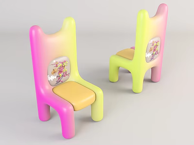 Cute Kids Leisure Chairs With Gradient Pink Yellow Colors And Cartoon Stickers On Backrest 3d model