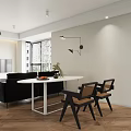 Modern Living Dining Room With Black Sofa TV Rug Bean Bag And Arched Doorway