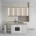 Modern Minimalist Kitchen Interior With Light Wood Cabinets Glass Front Doors And Stone Island