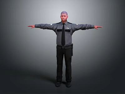 Game And Movie Character In Gray Uniform With Black Tie Arms Outstretched 3d model