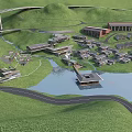 Hotel Building Surrounded By Green Hills And Waterfront Scenic Landscape With Curved Roads