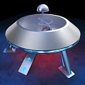 Futuristic UFO Shaped Craft With Blue Illuminated Rings And Ramp Arrows Design