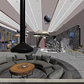 Indoor Playground With Green Plant Walls Swimming Pool Red Decorations Marble Floors And Seating Area