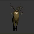Artistic Fantasy Deer With Large Antlers And Green Moss Covered Body