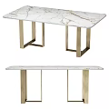 Modern Dining Table With White Marble Top And Gold Metal Legs Design