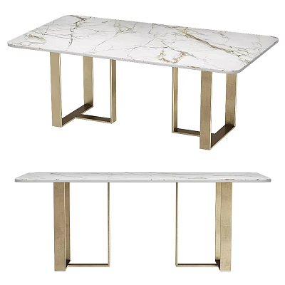 Modern Dining Table With White Marble Top And Gold Metal Legs Design 3d model