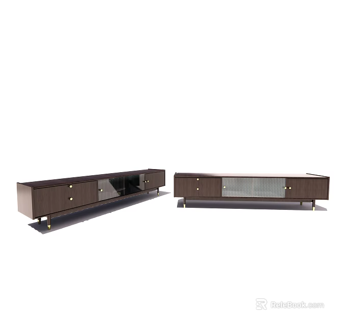Modern Wooden TV Stand with Drawers Glass Doors and Storage Space 3d model 