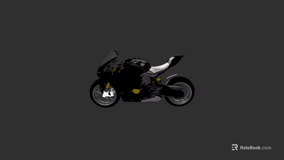 Black Sport Motorcycle With Streamlined Body White Seat And Gold Accents 3d model 