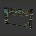 Wooden Gate Design With Red Curved Accents Silver Metal Brackets And Small Green White Items