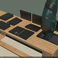 Black Storage Cases In Various Styles And Sizes Arranged On Wooden Table 3d model