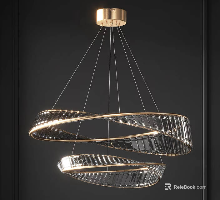 Modern Spiral Crystal Chandelier With Transparent Crystal And Golden Frame Design 3d model 