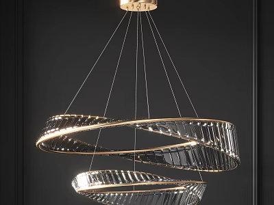 Modern Spiral Crystal Chandelier With Transparent Crystal And Golden Frame Design 3d model