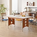 Bright Restaurant Interior With White Top Dining Table Wooden Legs And Colorful Cushioned Chairs