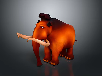 Cartoon Mammoth Character With Orange Red Body Long Tusks And Black Mane 3d model