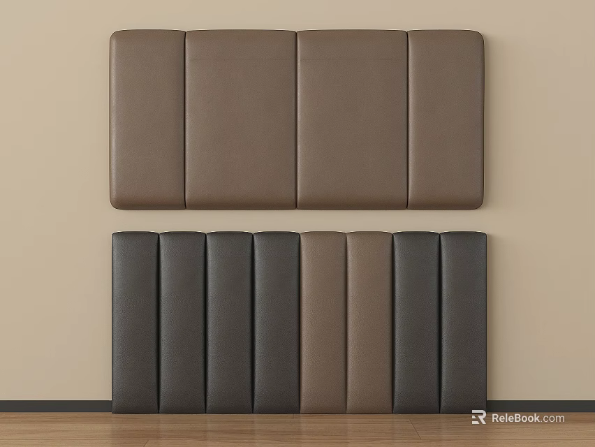Modern Upholstered Bedroom Headboard With Brown Dark Gray Paneled Design 3d model 