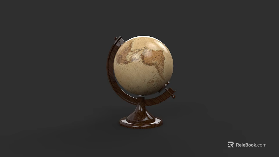 Handcrafted Vintage Globe Sculpture With Wooden Base And Detailed World Map Design 3d model 