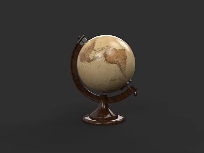 Handcrafted Vintage Globe Sculpture With Wooden Base And Detailed World Map Design 3d model
