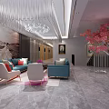 Bridal Shop Interior Design With Chandelier Pink Tree Sofa Armchairs And Marble Floor