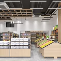 Modern Supermarket Department Store with Organized Shelves Fresh Produce and Diverse Daily Products