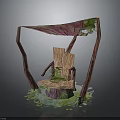 Natural Style Wooden Chair With Branch Like Frames And Moss Decorated Seat