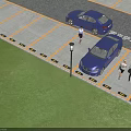 Lexus Blue Sedan Parked In Outdoor Parking Lot With Yellow Lines And People Walking