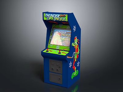 Blue Thunder Dragon Arcade Game Machine With Green Dragon Graphics Control Panel And Game Screen 3d model