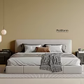 Poliform Modern Double Bed With Beige Bedhead Bedside Tables And Pendant Lights 3d model