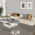 Modern Cream Style Sofa Coffee Table Combination Fabric Sofa Mother and Mother Coffee Table Pillow Decorative Painting Single Person Sofa 3d model