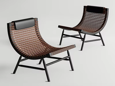Sleek Modern Woven Leisure Chairs With Black Frame And Back Cushions Design 3d model