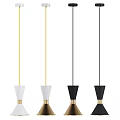 Modern Stylish Pendant Lights With White Black Conical Design And Gold Accents