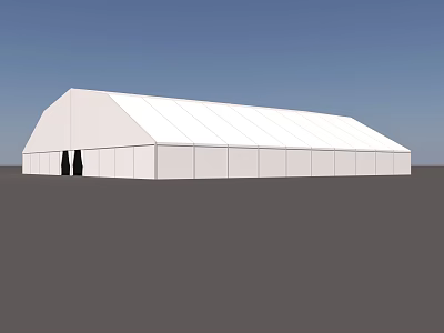 Large White Tent Structure With White Walls Black Doors Blue Sky And Gray Ground 3d model