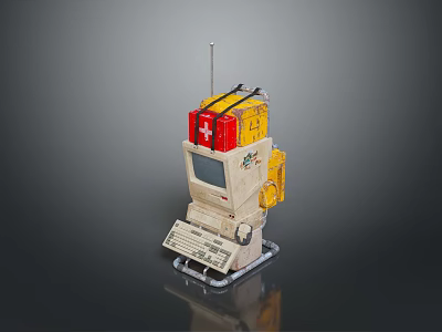 Vintage Medical Emergency Robot With Red Cross Box And Display Screen 3d model