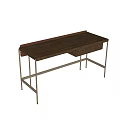 Modern Minimalist Desk With Wooden Top And Brushed Metal Frame Featuring Single Drawer