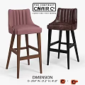 Stylish Pink And Brown Upholstered Bar Stools With Ribbed Design And Wooden Legs