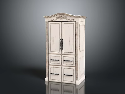 Classic White Storage Wardrobe With Elegant Carved Details Double Doors And Drawers 3d model