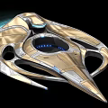 Futuristic Interstellar Spaceship With Gold Silver Exterior And Blue Lights Design