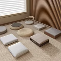 Cozy Japanese Style Tea Table And Chairs With Round And Square Cushions In Neutral Tones