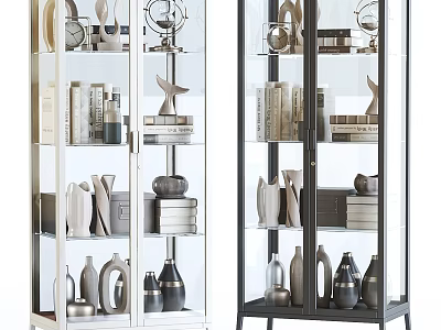 Stylish Sideboard With Glass Doors Metal Frame And Decorative Shelves For Books And Ornaments 3d model
