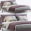 Modern Double Bed With Purple Headboard Soft Pillows And Cozy Blanket 3d model
