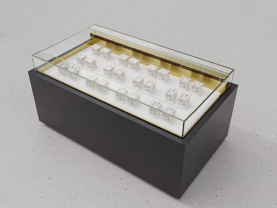 Display Showcase Shelf With Transparent Glass Top Black Base And Neatly Arranged Items Inside 3d model