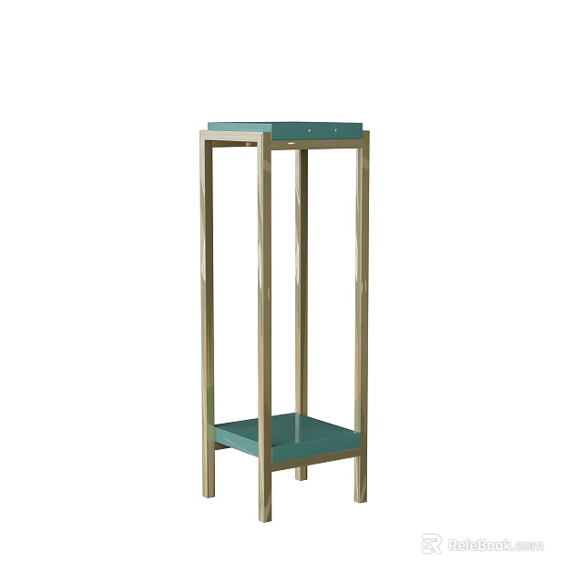 Two Tier Metal Frame Plant Stand With Green Shelves For Home Decor 3d model 