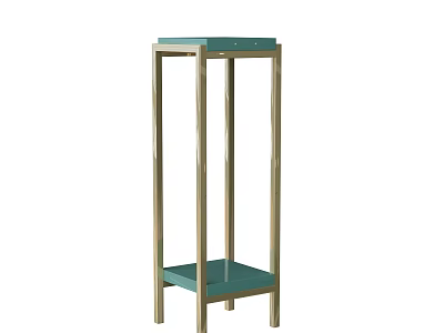 Two Tier Metal Frame Plant Stand With Green Shelves For Home Decor 3d model