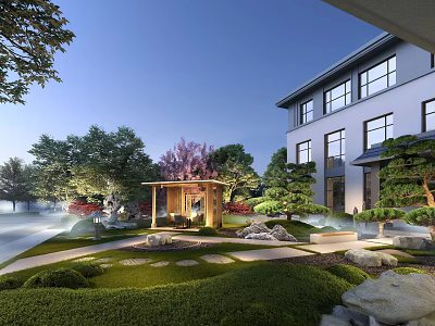 Elegant New Chinese Style Residential Courtyard Landscape With Cozy Leisure Pavilion Ornamental Plants And Stones 3d model