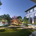 Elegant New Chinese Style Residential Courtyard Landscape With Cozy Leisure Pavilion Ornamental Plants And Stones