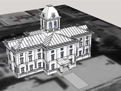 Classical Style Office Building With Dome Tower Multi Story Design Large Windows And Entrance Porch 3d model